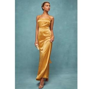 Reformation Gold 100% Silk Long Dress